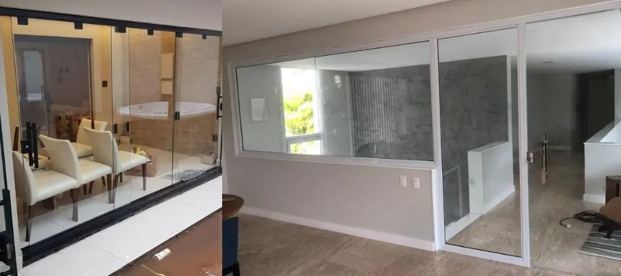 Portas de vidro residenciais de correr com perfis preto e branco em Canoas
